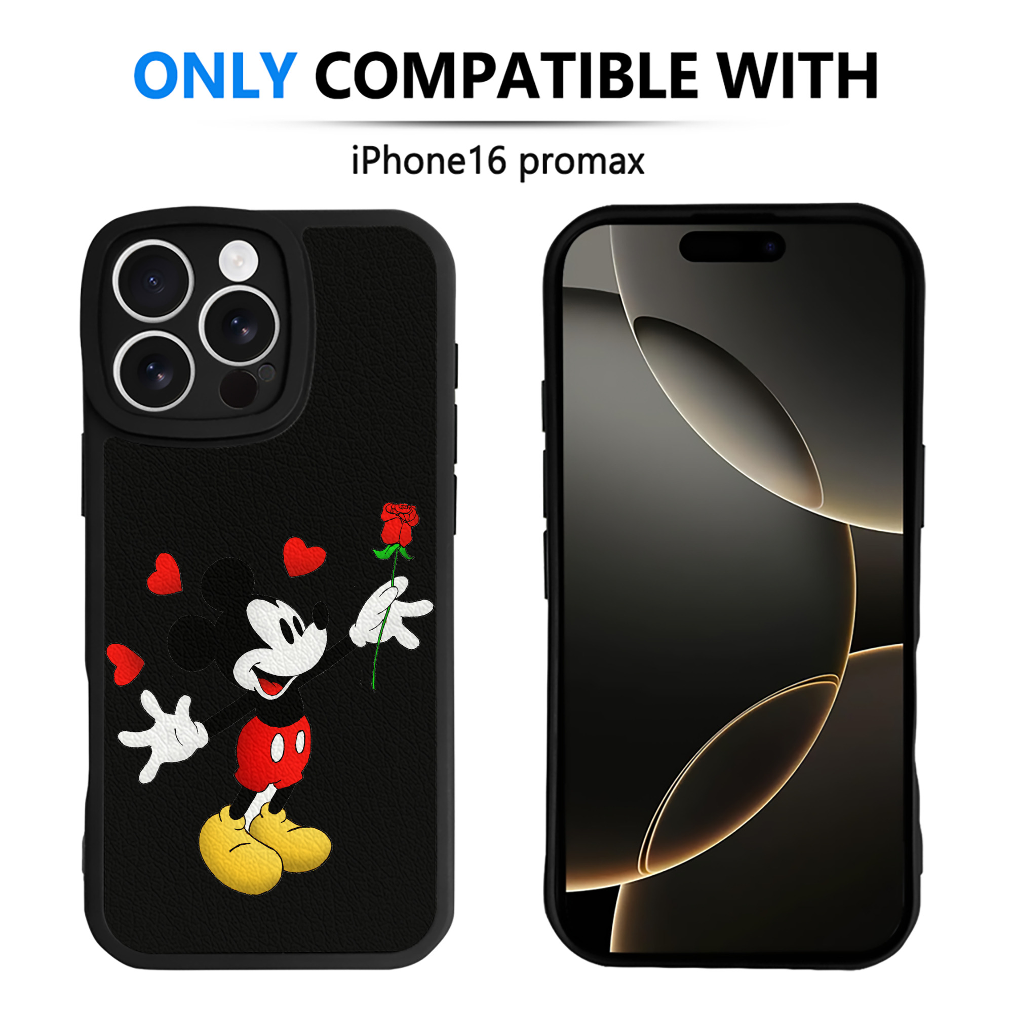 （画像用） ミッキーマウス Mickey Mouse 【iPhone 16シリーズ対応】シリコンスマホケース（レザー調） 材質：シリコン